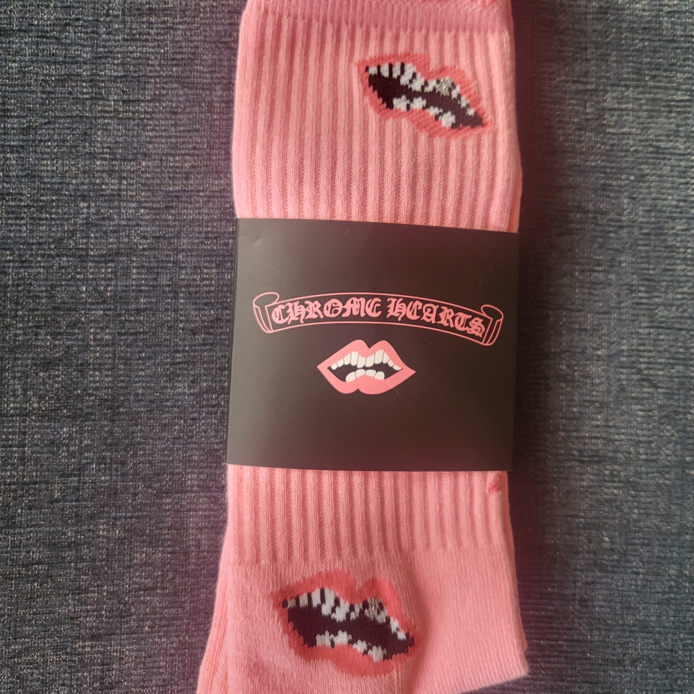Chrome Hearts Pink Ribbed Logo Socks